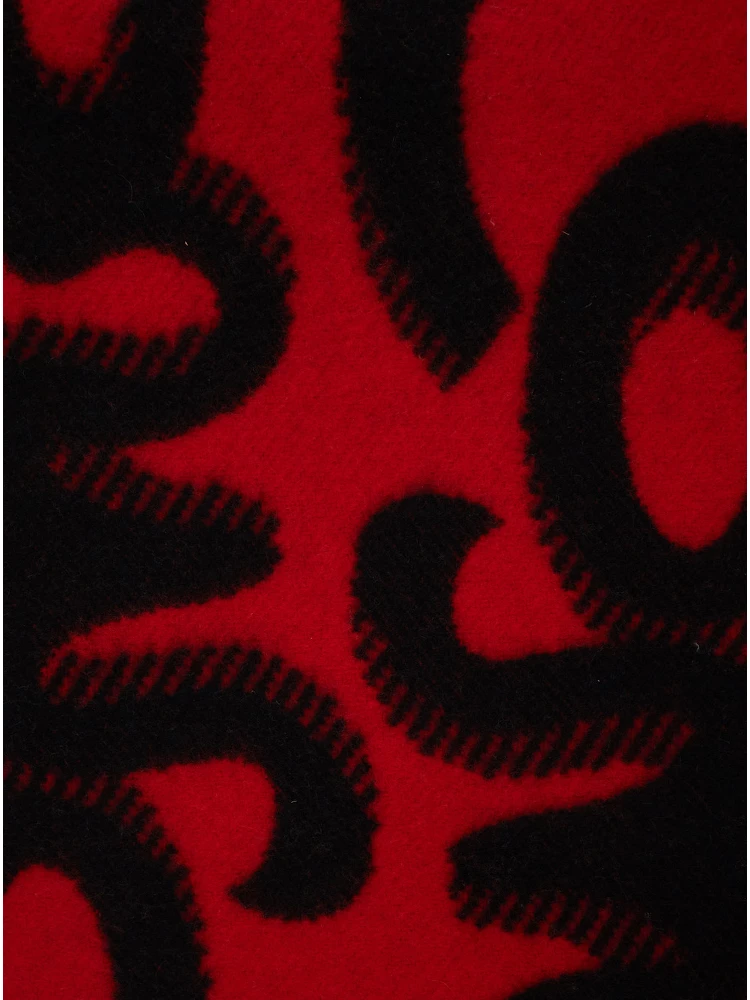 Red Blanket with Logo Patch and Zig Zag Print Design in Wool and Cashmere Blend Woman alternative