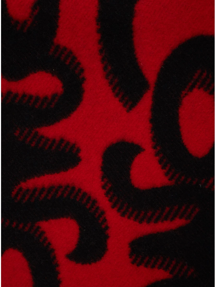 Red Blanket with Logo Patch and Zig Zag Print Design in Wool and Cashmere Blend Woman