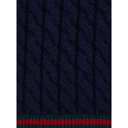 Blue Scarf with Web Hem and Tricot Knitting in Wool Boy