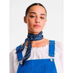 Blue Scarf with All-Over Bandana Print in Silk Woman