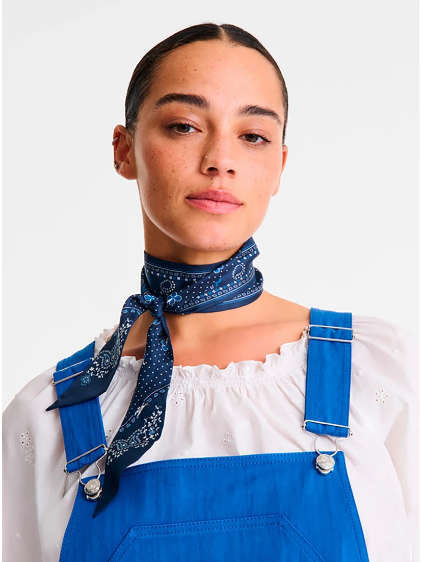 Blue Scarf with All-Over Bandana Print in Silk Woman