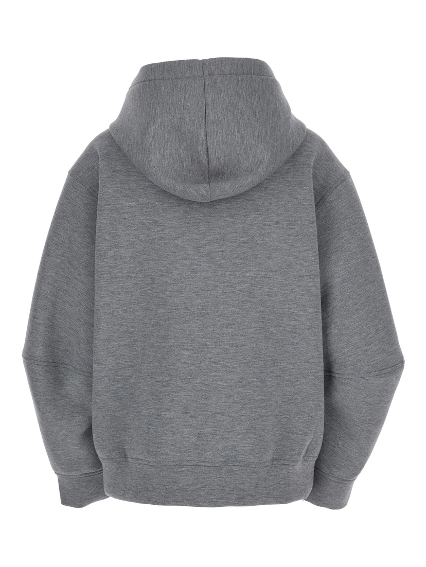Grey Hoodie with Dropped Shoulder in Cotton Blend Woman
