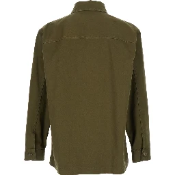 قميص أخضر بياقة كلاسيكية وتطريز كاساندري في الأمام من القطن الرجالي