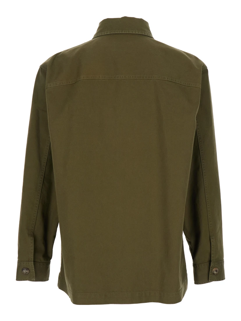 قميص أخضر بياقة كلاسيكية وتطريز كاساندري في الأمام من القطن الرجالي