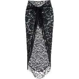Bohemia Black Skirt with Fringed Hem and All-Over Lace Embroidery in Tech Fabric Stretch Woman