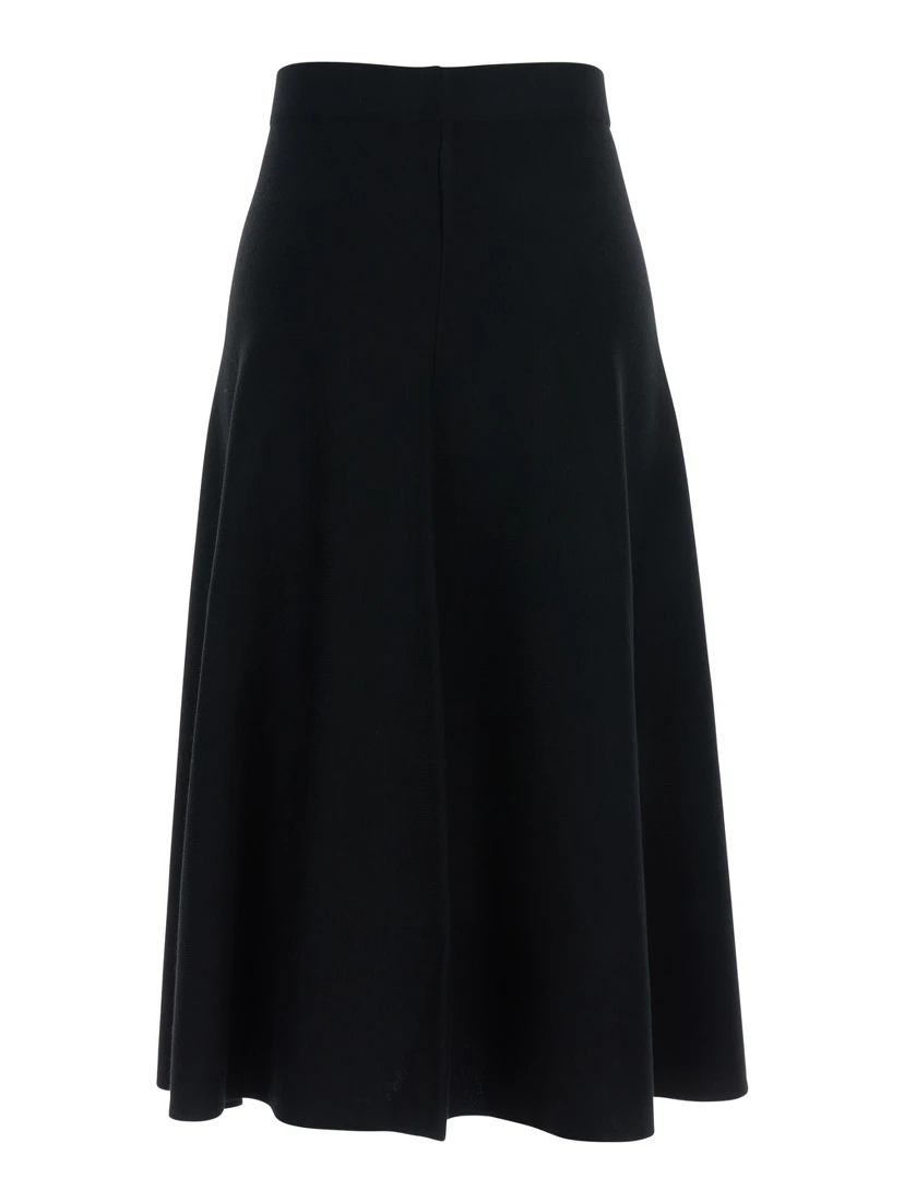 Black Knitted Skirt with Flared Design in Wool Woman