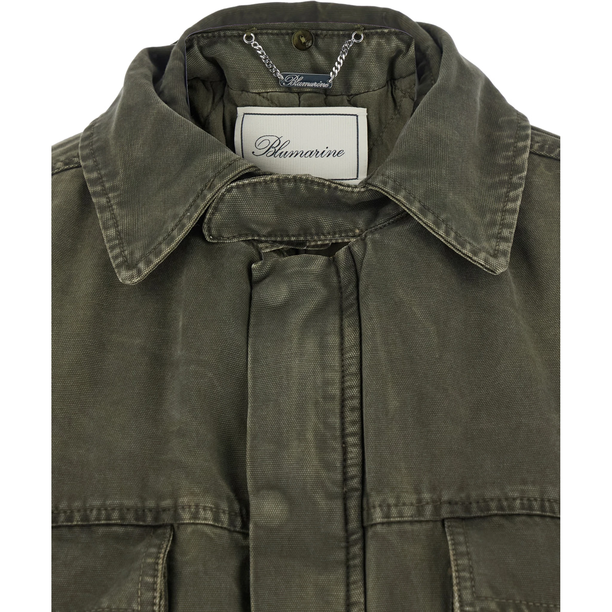 Green Long Coat with Removable Fur Detail in Cotton Woman