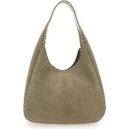 Beige Shoulder Bag with Maxi Logo Lettering on the Front in Ecosuede Woman
