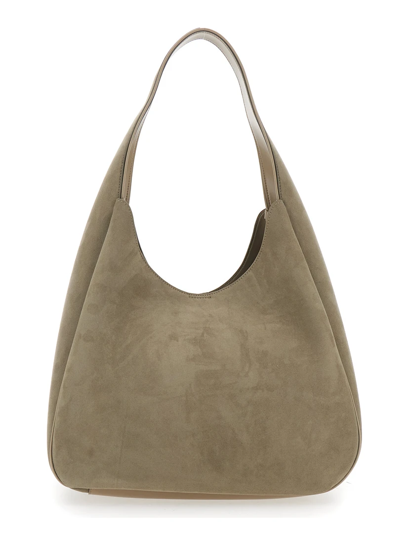 Beige Shoulder Bag with Maxi Logo Lettering on the Front in Ecosuede Woman
