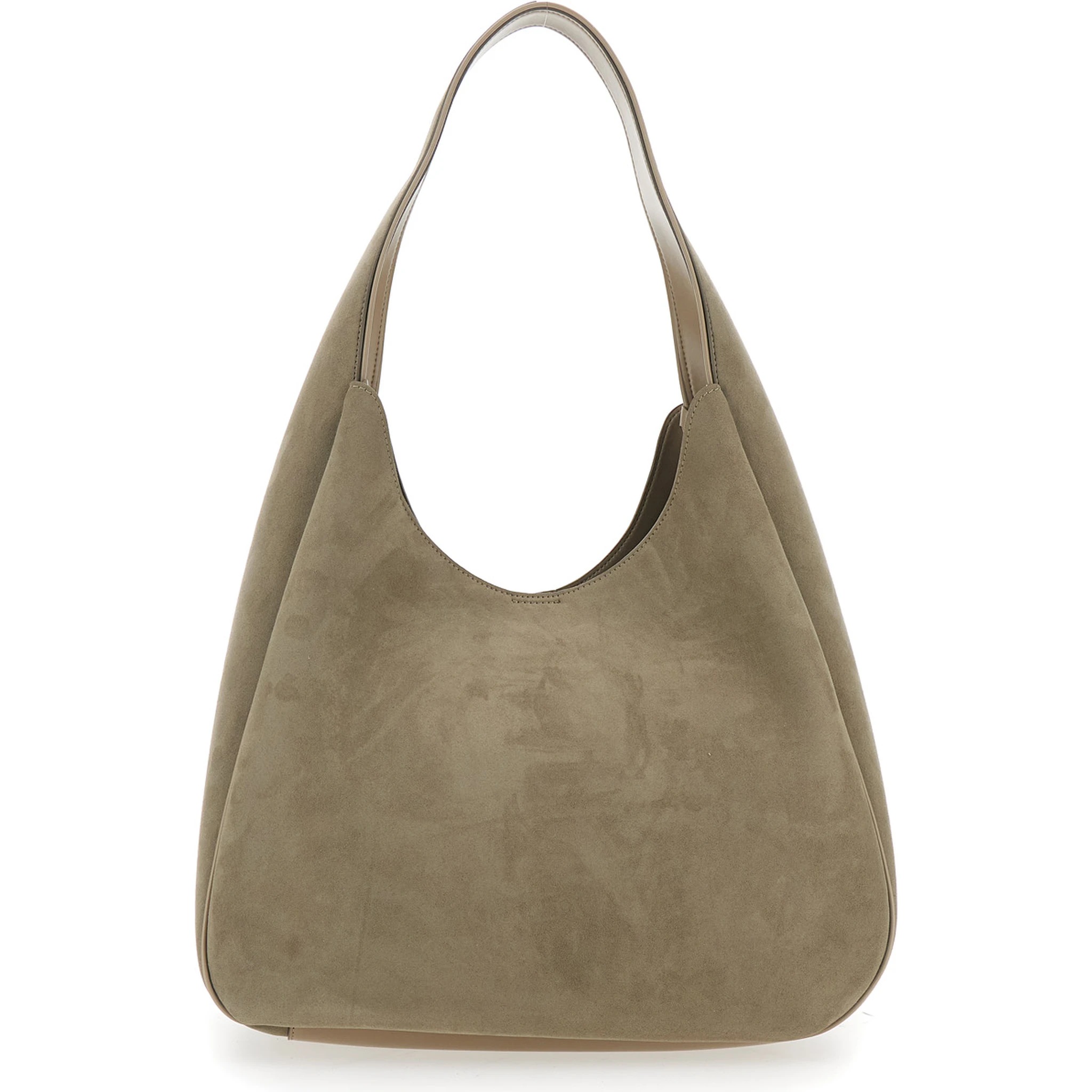 Beige Shoulder Bag with Maxi Logo Lettering on the Front in Ecosuede Woman