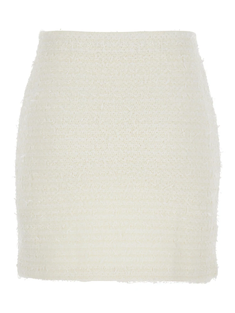 White Miniskirt with Pearl Embellishments and Button Detail in Tech Fabric Woman alternative