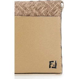 Beige Cltuch with FF Motif and FF Logo Plaque in Leather Man
