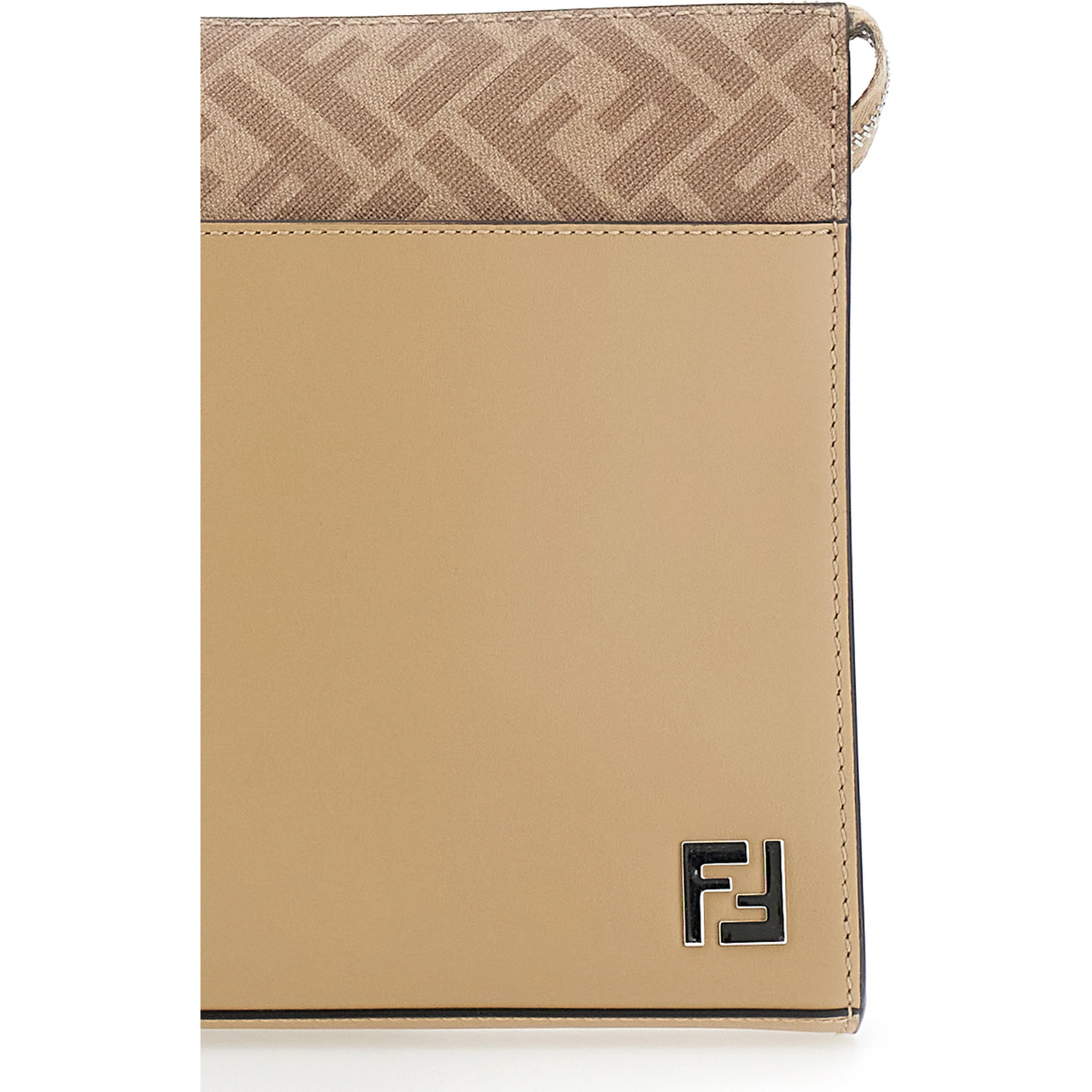 Beige Cltuch with FF Motif and FF Logo Plaque in Leather Man
