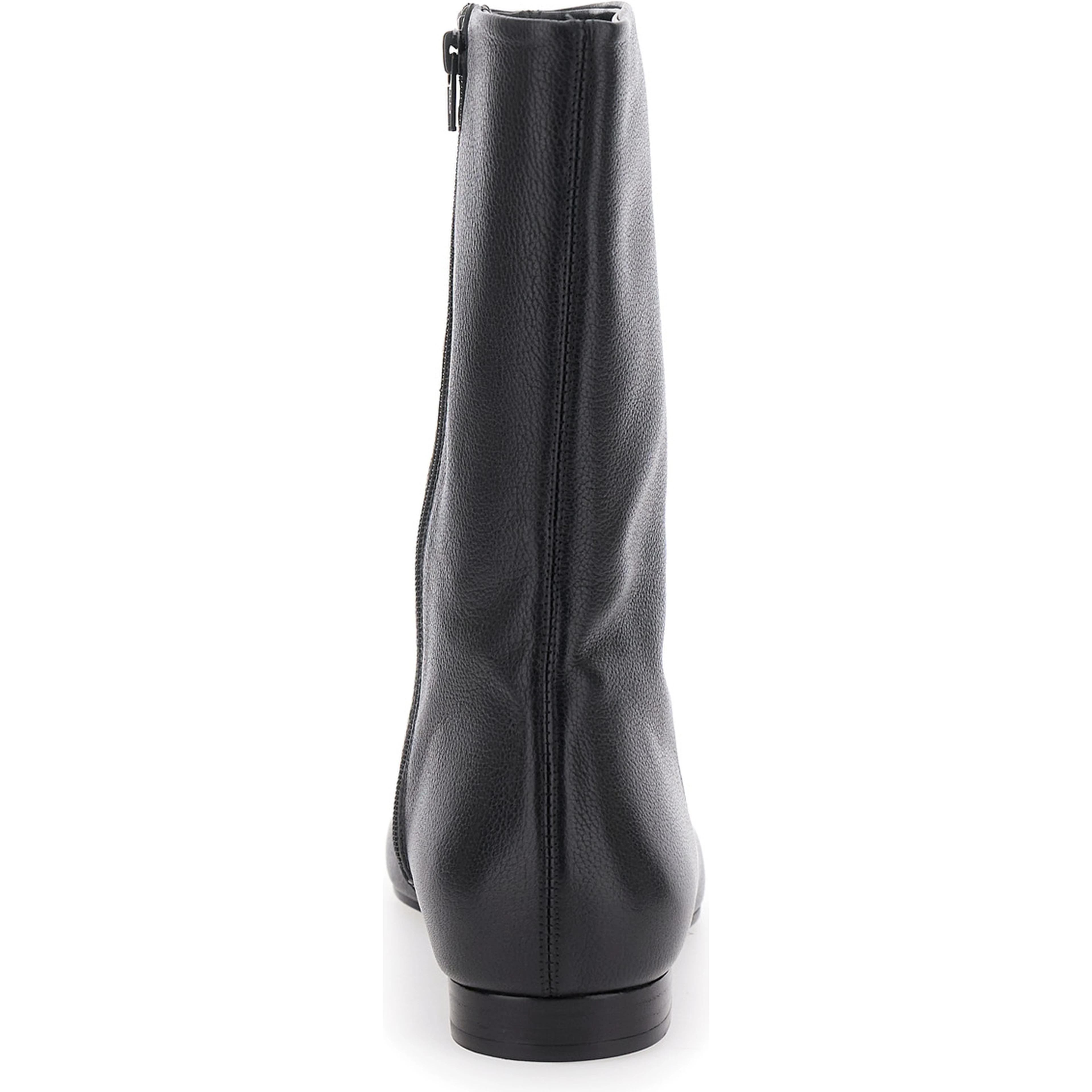 Black Ankle Boots with Low Heel and Pointed Toe in Hammered Leather Woman