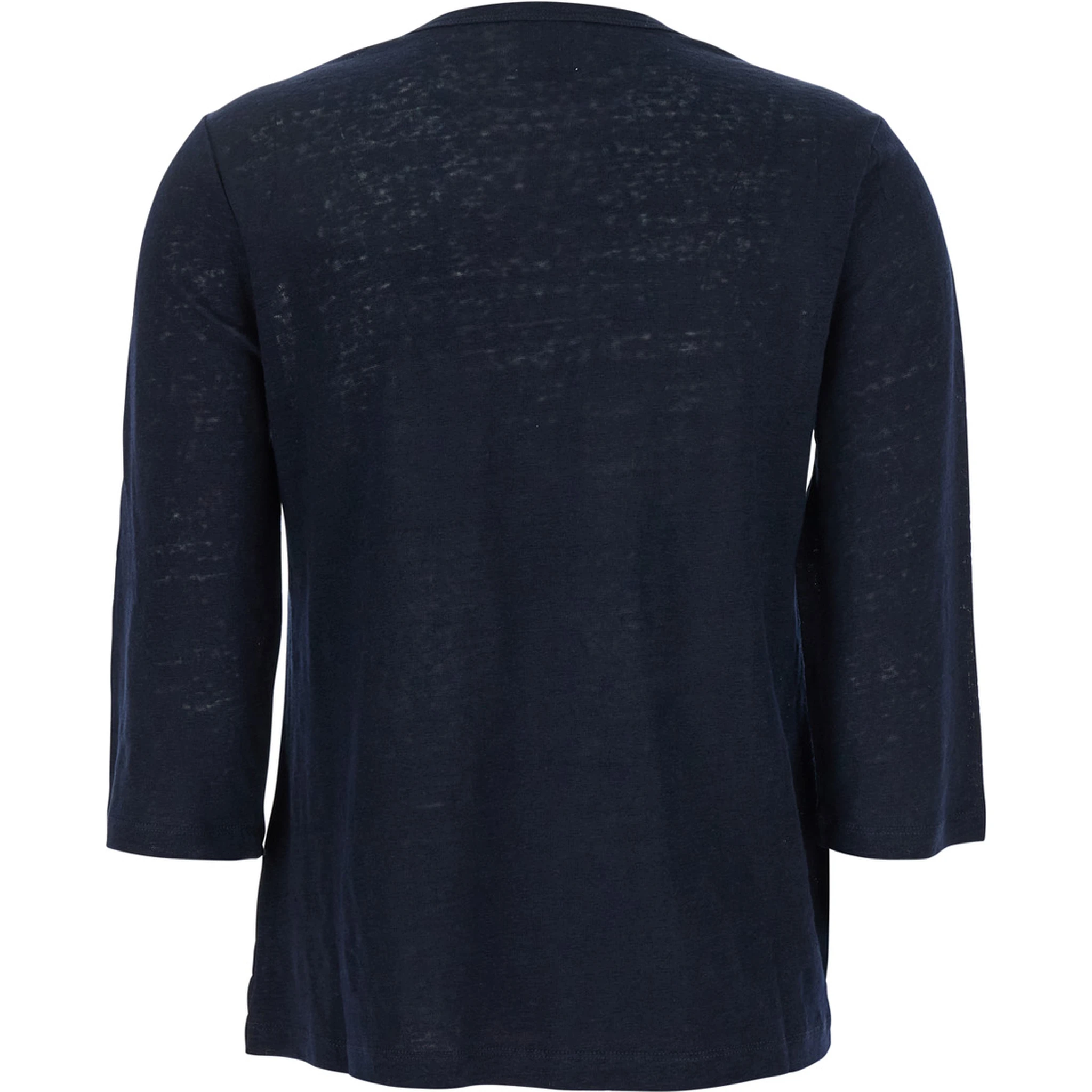 Blue T-Shirt with Boat Neckline and Long Sleeves in Linen Woman