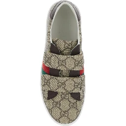 Beige Low-Top Sneaker with All-Over GG Motif in Fabric Woman