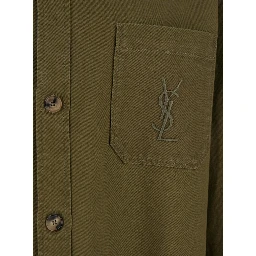 قميص أخضر بياقة كلاسيكية وتطريز كاساندري في الأمام من القطن الرجالي