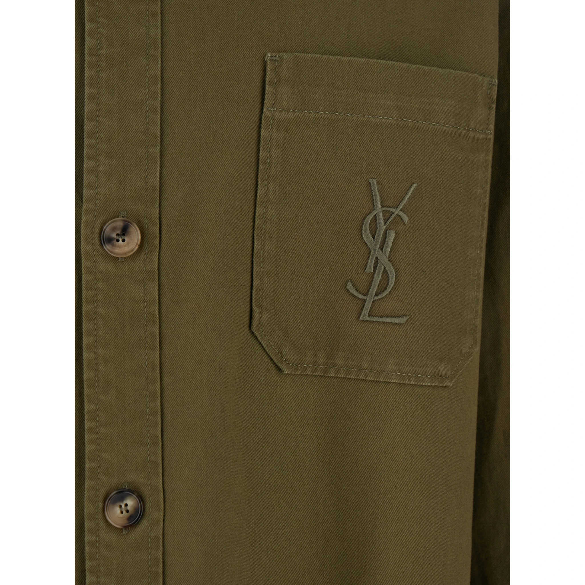 قميص أخضر بياقة كلاسيكية وتطريز كاساندري في الأمام من القطن الرجالي