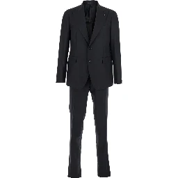 Black Single-Breasted Suit with Peak Revers in Wool Stretch Man