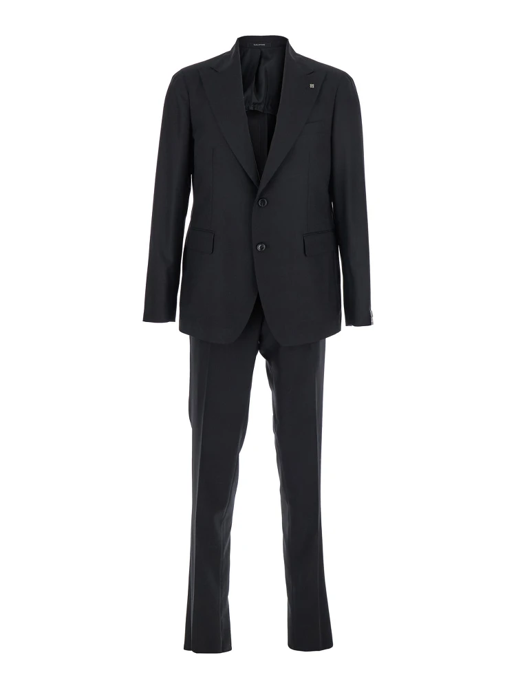 Black Single-Breasted Suit with Peak Revers in Wool Stretch Man
