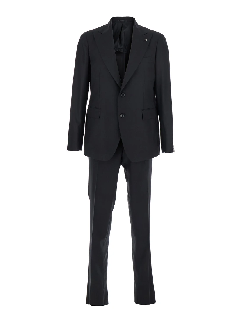 Black Single-Breasted Suit with Peak Revers in Wool Stretch Man