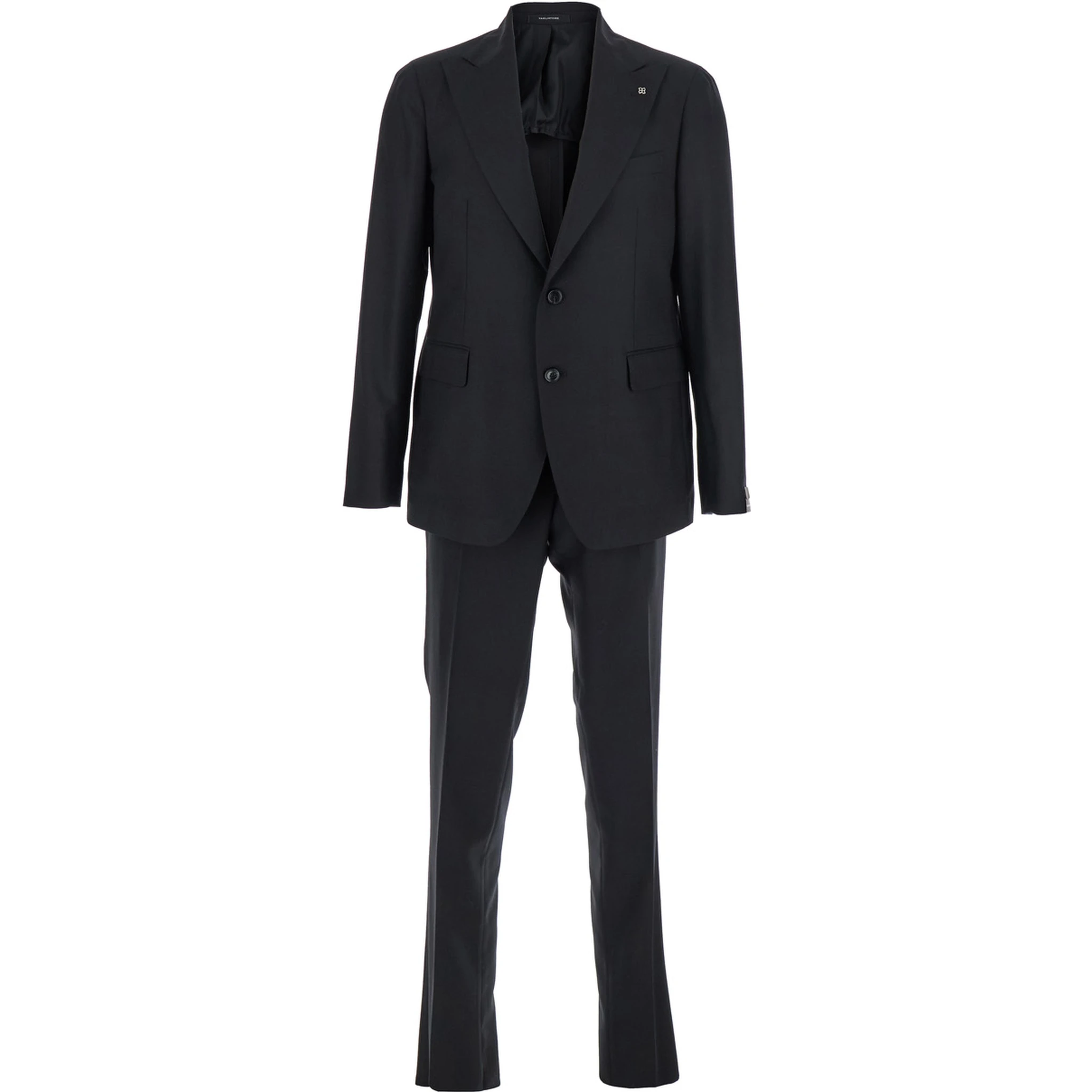 Black Single-Breasted Suit with Peak Revers in Wool Stretch Man