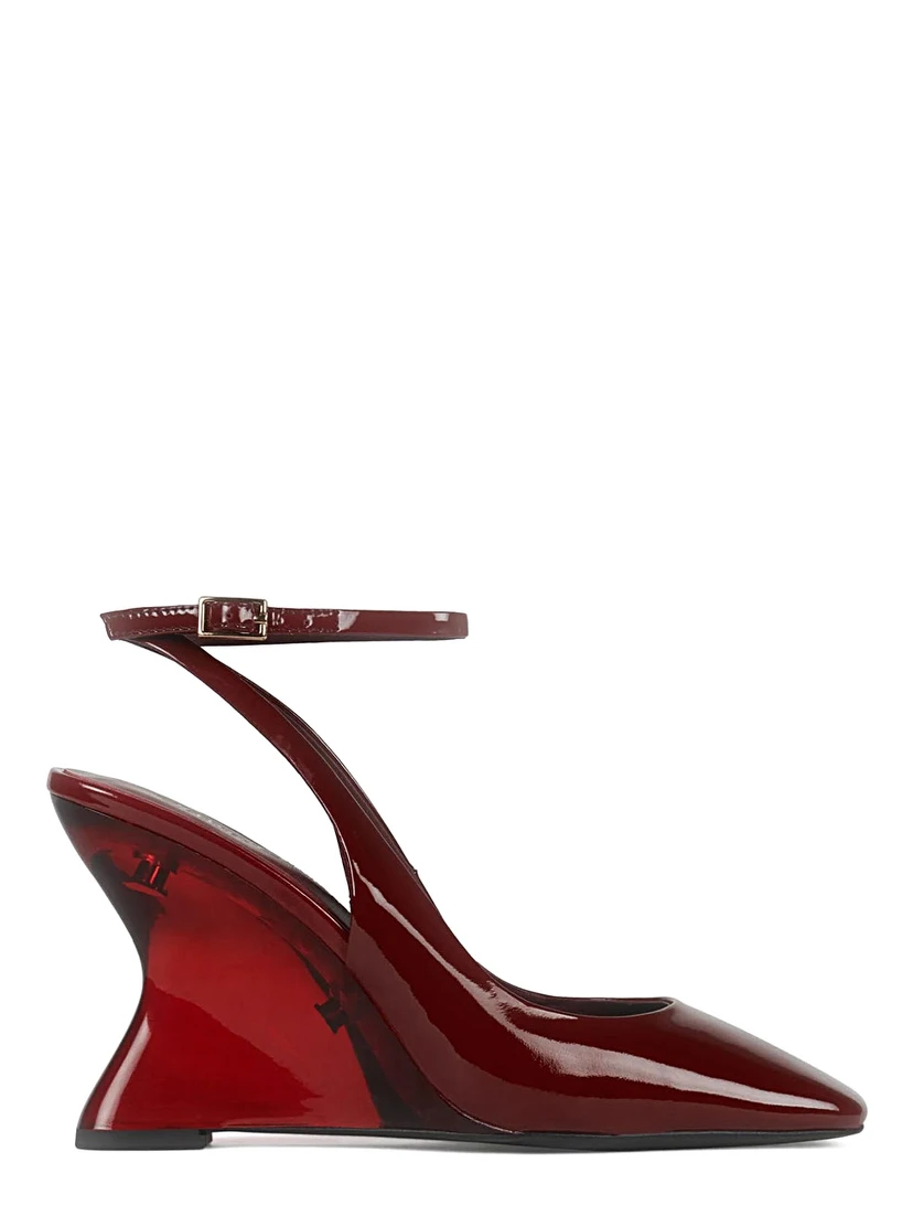 Favrile Bordeaux Wedges with Strap Closure and Square Toe in Leather Woman