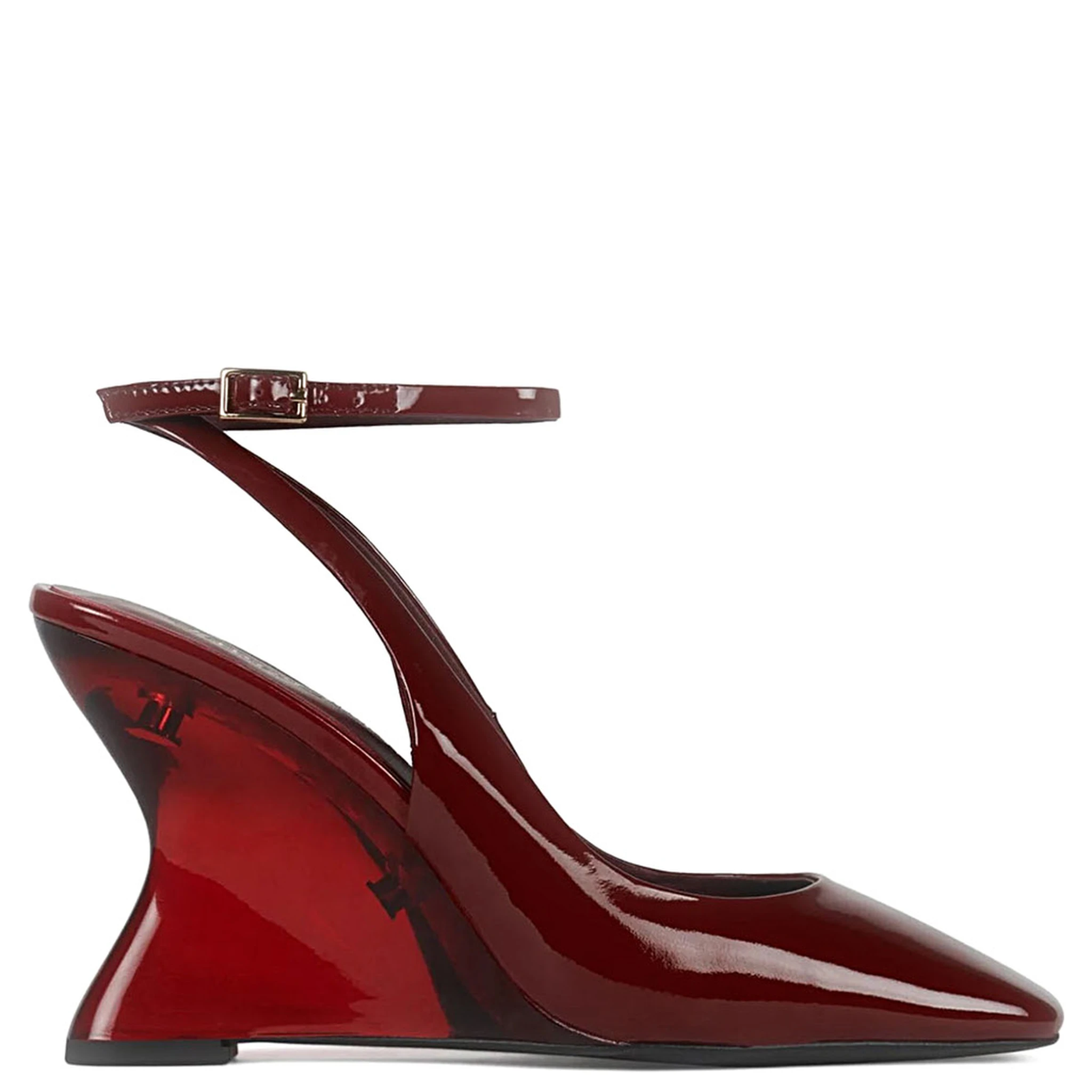 Favrile Bordeaux Wedges with Strap Closure and Square Toe in Leather Woman