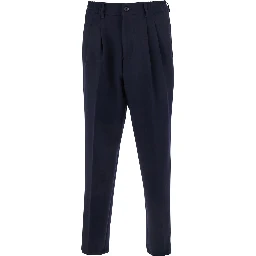 Blue Pants with Elastic Waist and Belt Loops in Cotton Man