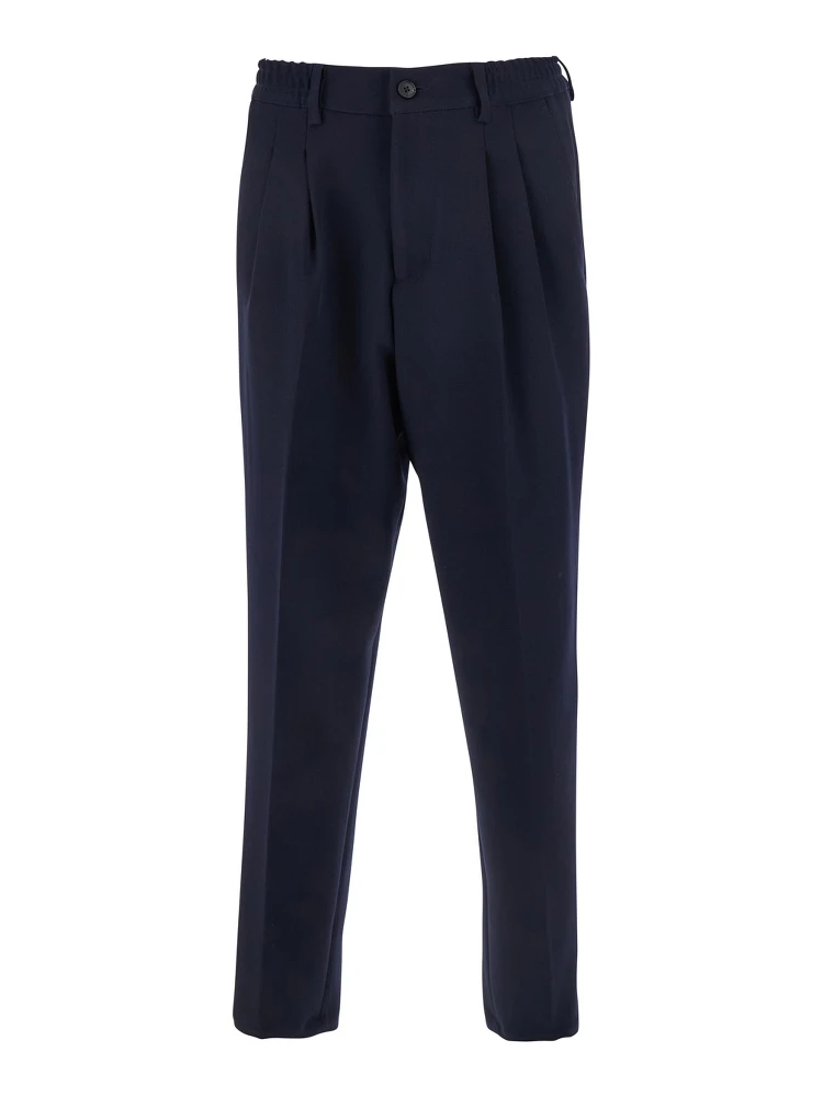 Blue Pants with Elastic Waist and Belt Loops in Cotton Man