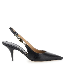 Tally Black Slingback Pumps with Medium Stiletto Heel in Leather Woman
