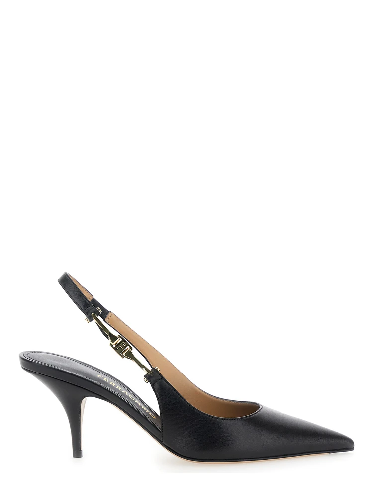 Tally Black Slingback Pumps with Medium Stiletto Heel in Leather Woman