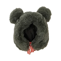 Grey Hat with Ear Detail and Striped Bow in Ecofur Boy