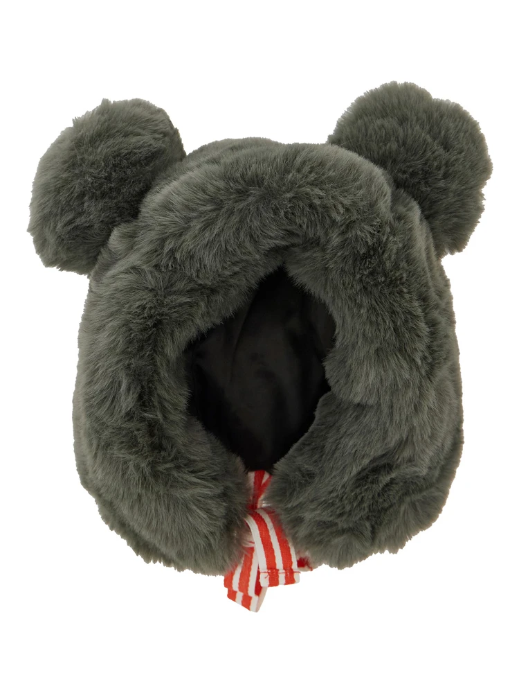 Grey Hat with Ear Detail and Striped Bow in Ecofur Boy