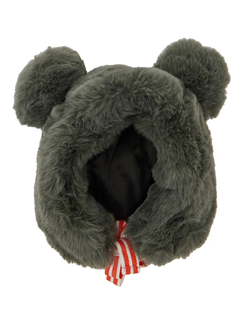 Grey Hat with Ear Detail and Striped Bow in Ecofur Boy