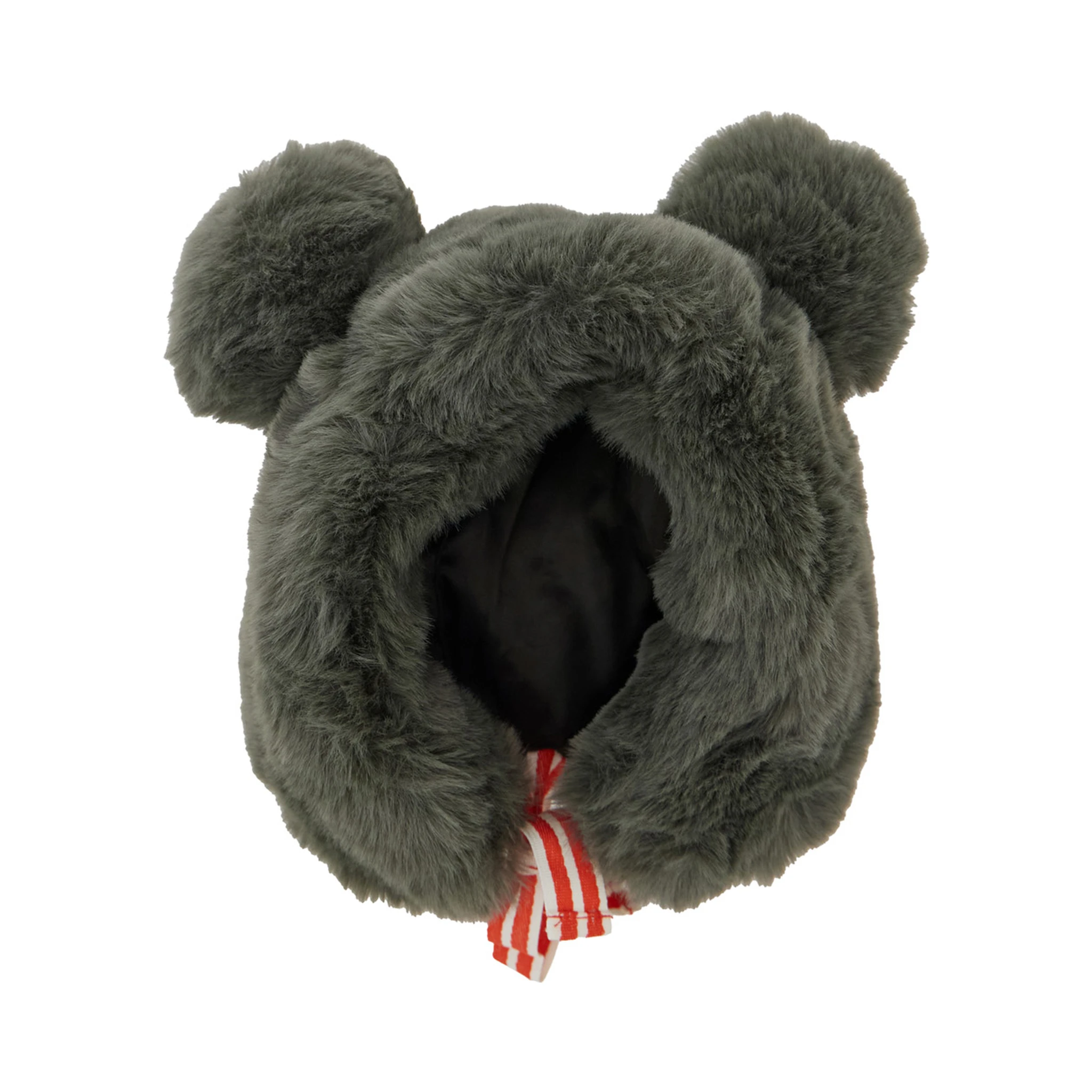 Grey Hat with Ear Detail and Striped Bow in Ecofur Boy