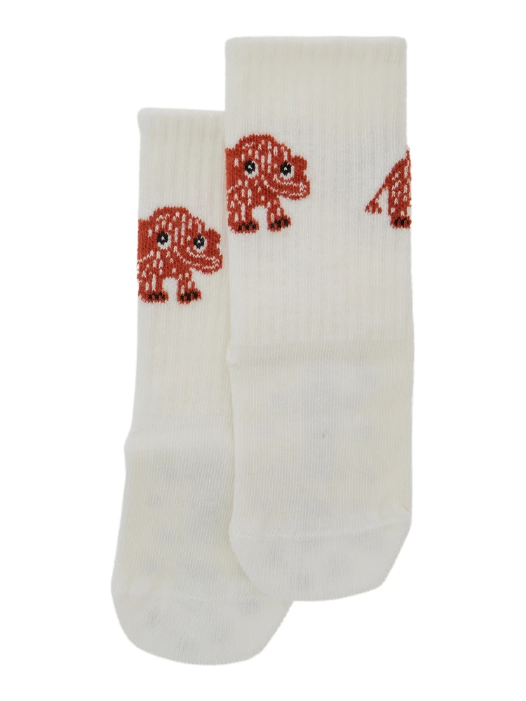 White Socks with Anti Slip Details and Embroidery on the Front in Cotton Baby