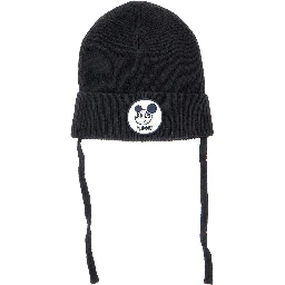 Ritzratz Black Beanie with Drawstring and Logo Patch on the Front in Wool Blend Baby