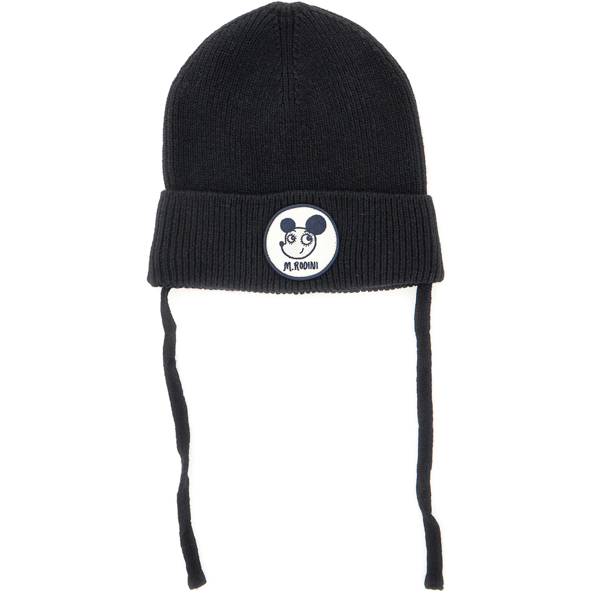 Ritzratz Black Beanie with Drawstring and Logo Patch on the Front in Wool Blend Baby