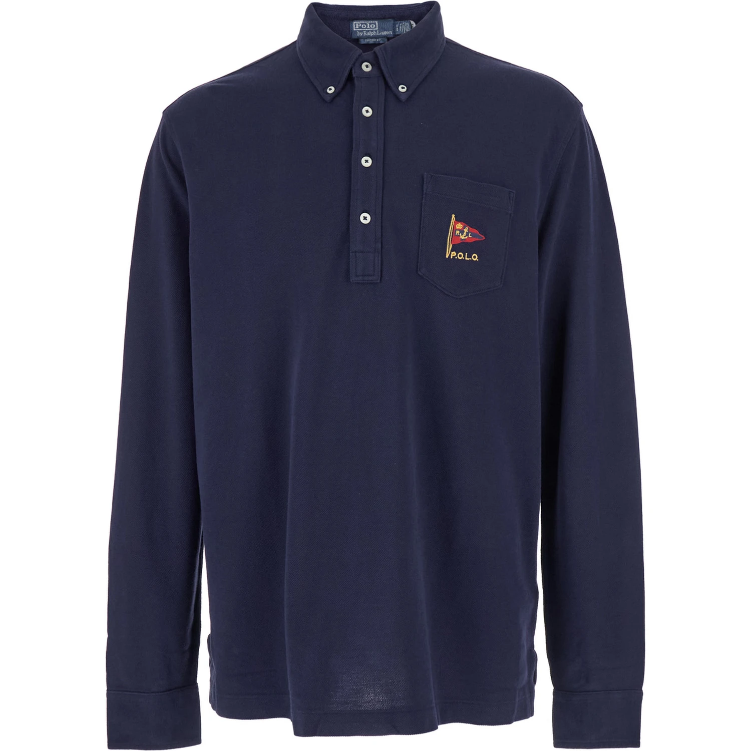"Classic Fit" Blue Polo with Classic Collar and Embroidered Logo on the Front in Cotton Mesh Man