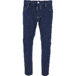 Blue Jeans with Belt Loops and Logo Patch on the Rear in Denim Man