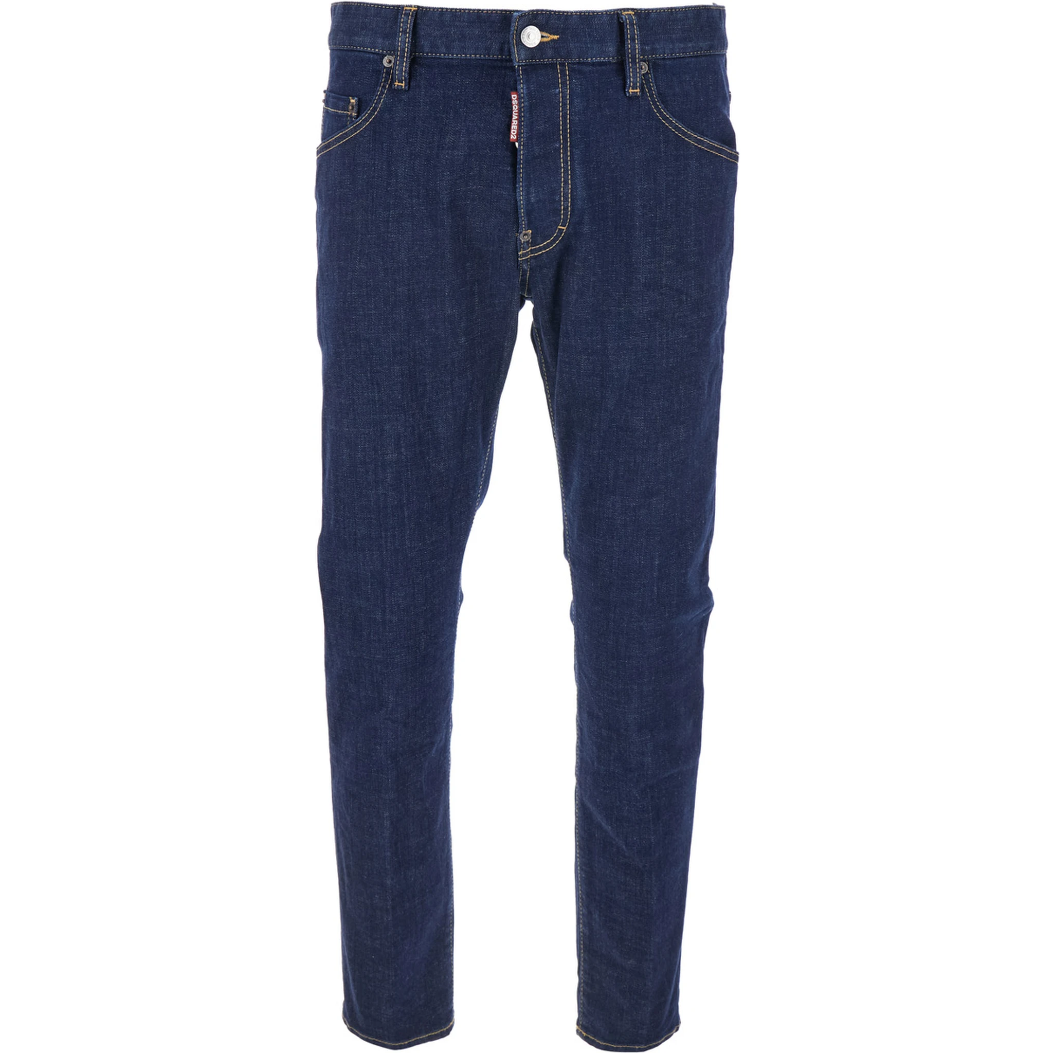 Blue Jeans with Belt Loops and Logo Patch on the Rear in Denim Man