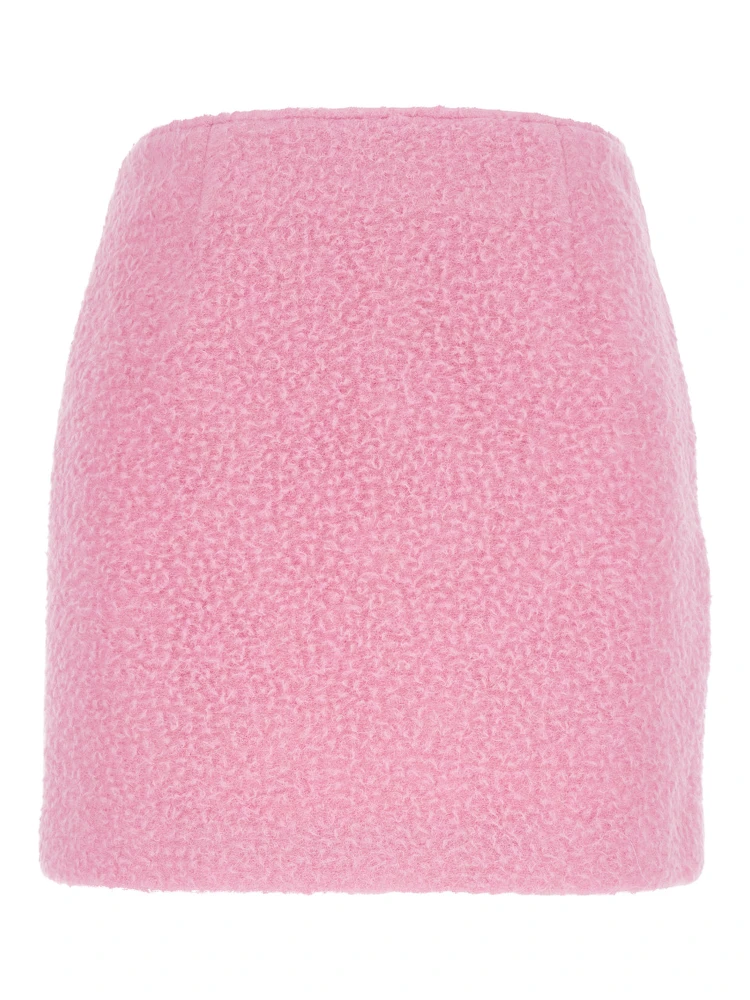 Pink Mini Skirt with Hidden Side Closure in Fabric Woman