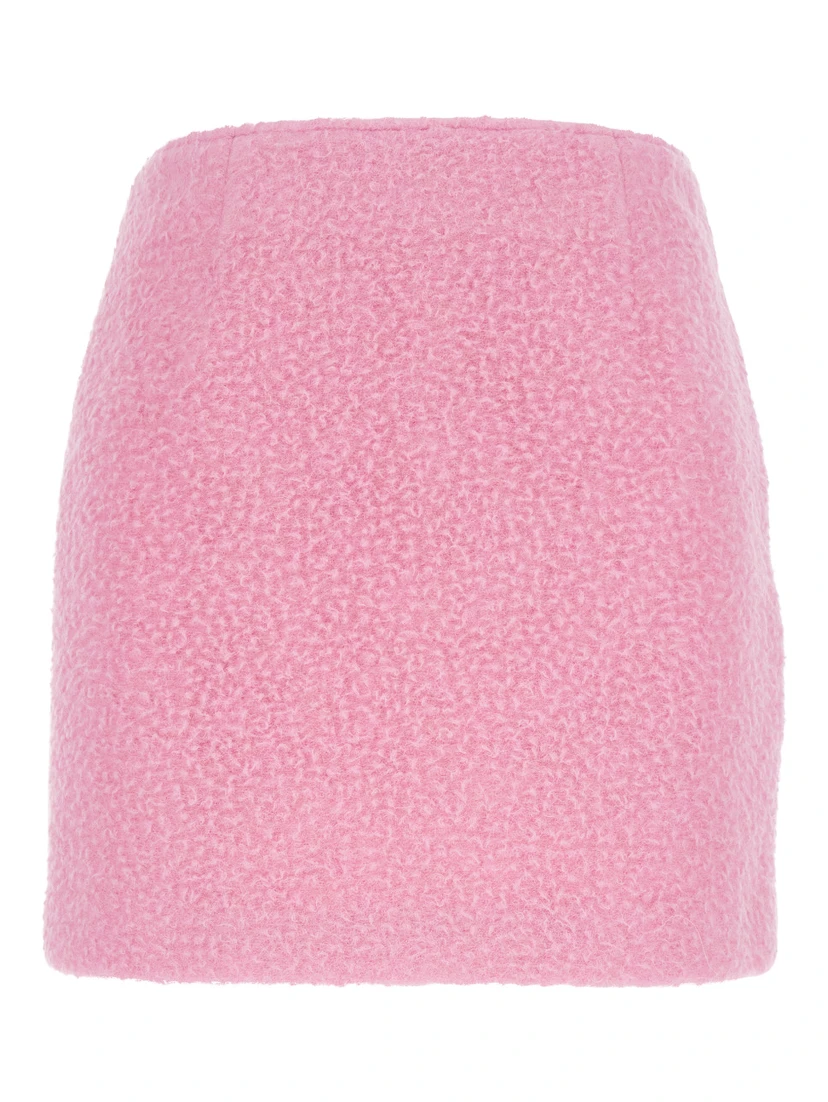 Pink Mini Skirt with Hidden Side Closure in Fabric Woman