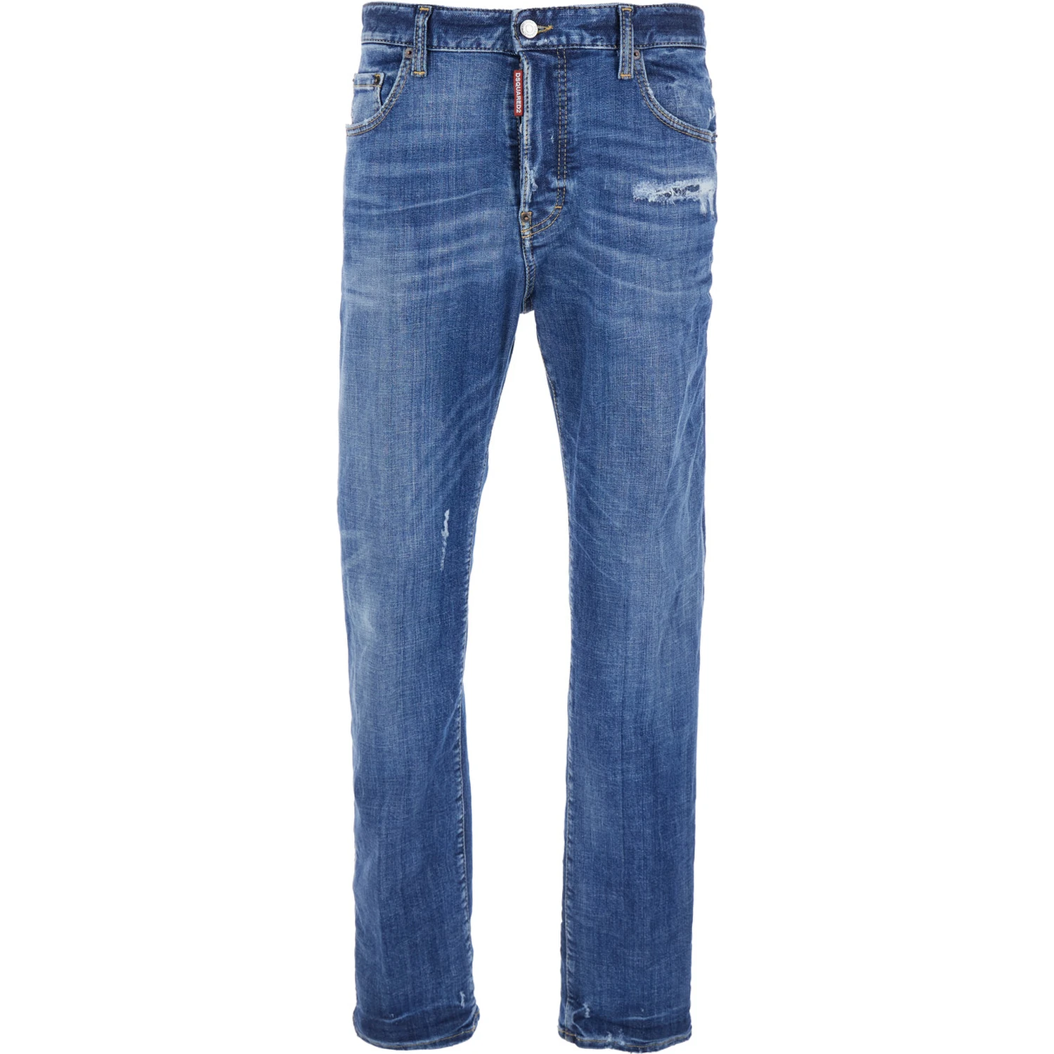 Blue Jeans with Ripped Details and Logo Patch on the Rear in Denim Man
