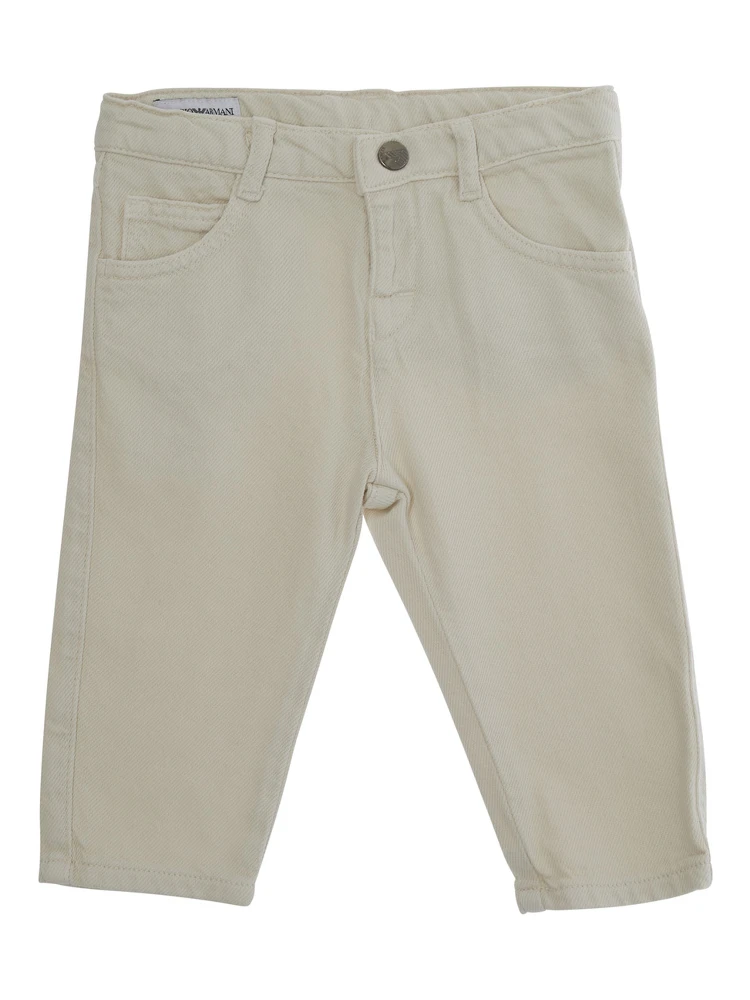 Beige Pants with Logo Embroidery on the Rear in Cotton Boy