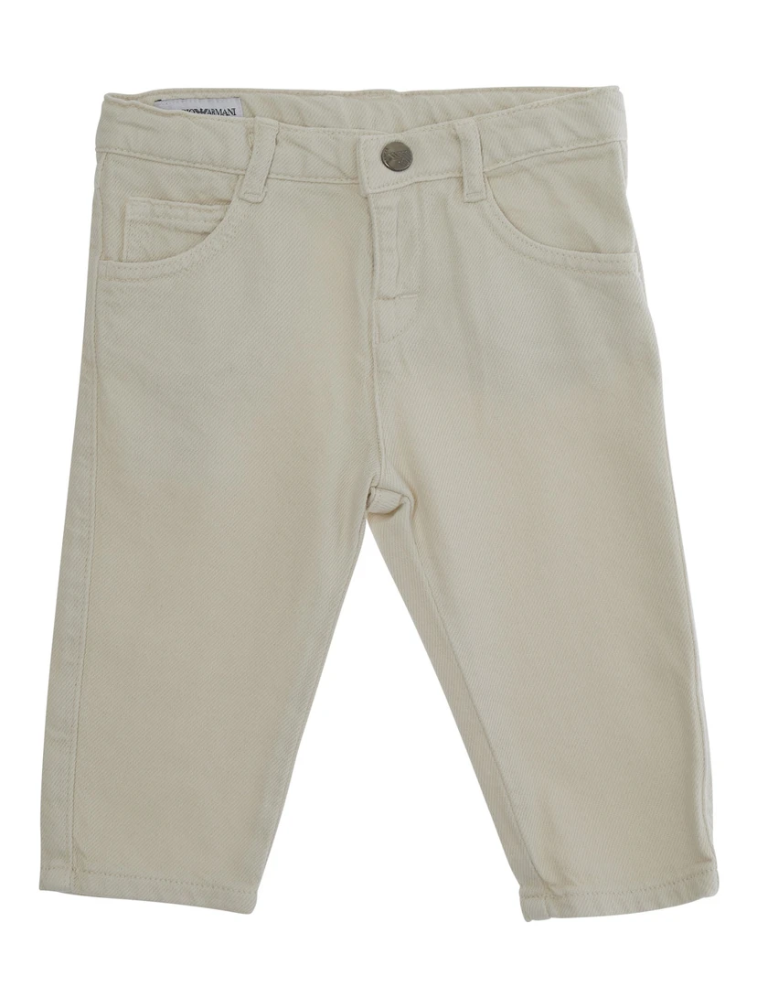 Beige Pants with Logo Embroidery on the Rear in Cotton Boy
