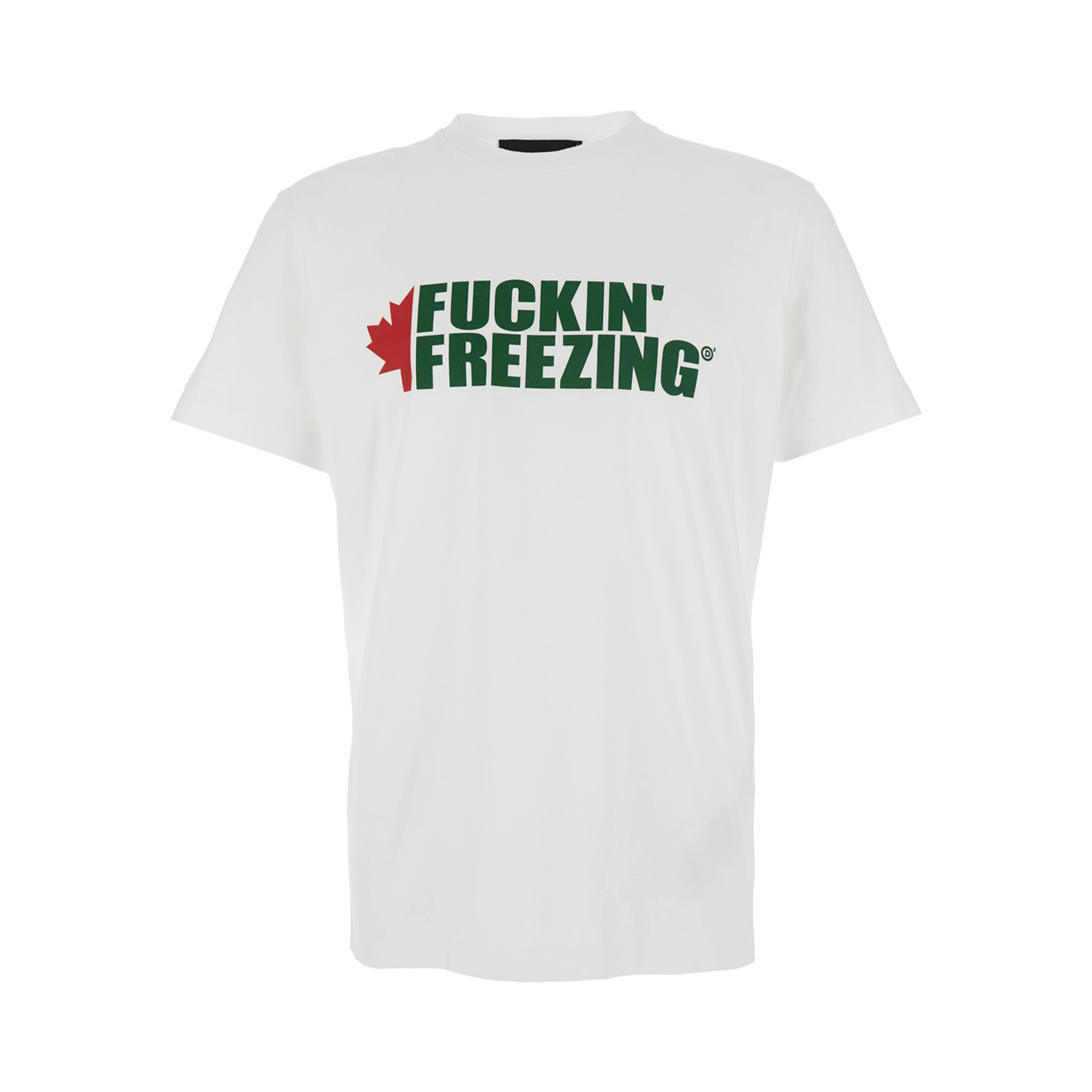White Crewneck T-Shirt with Print on the Front and Logo Lettering on the Rear in Cotton Man