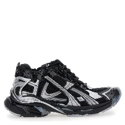 Runner Black Low Top Sneakers with Logo Embroidery in Mesh and Tech Fabric Man