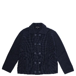 Blue Cardigan with Ribbed Design and Embroidered Logo on Front in Cotton Mix Boy